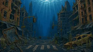 A drowned city street, the world Clevy Poker is set in